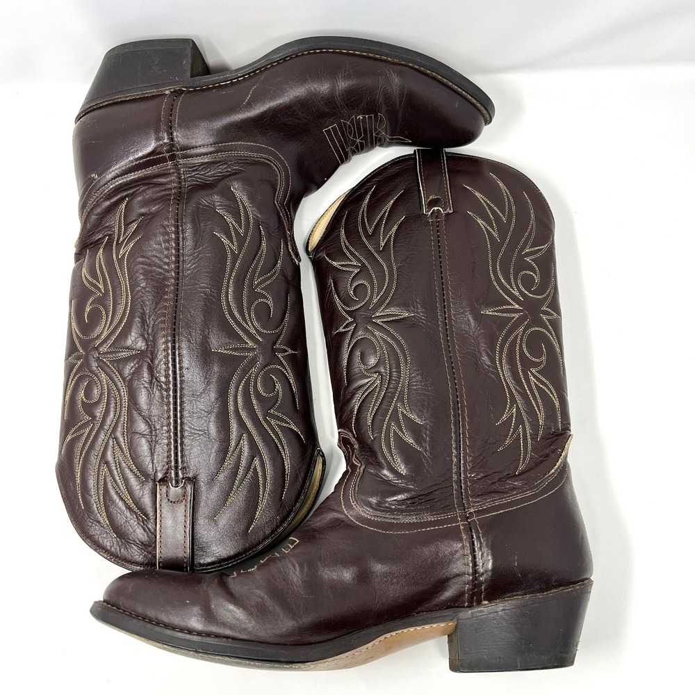 Vintage Acme Cowboy Boots Men's 12D Brown Leather Western Made in USA